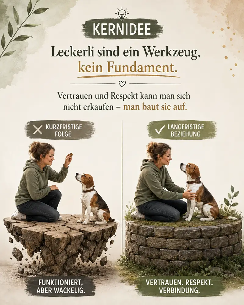 Hund orientiert sich aufmerksam an seinem Menschen – ohne Leckerli in der Hand